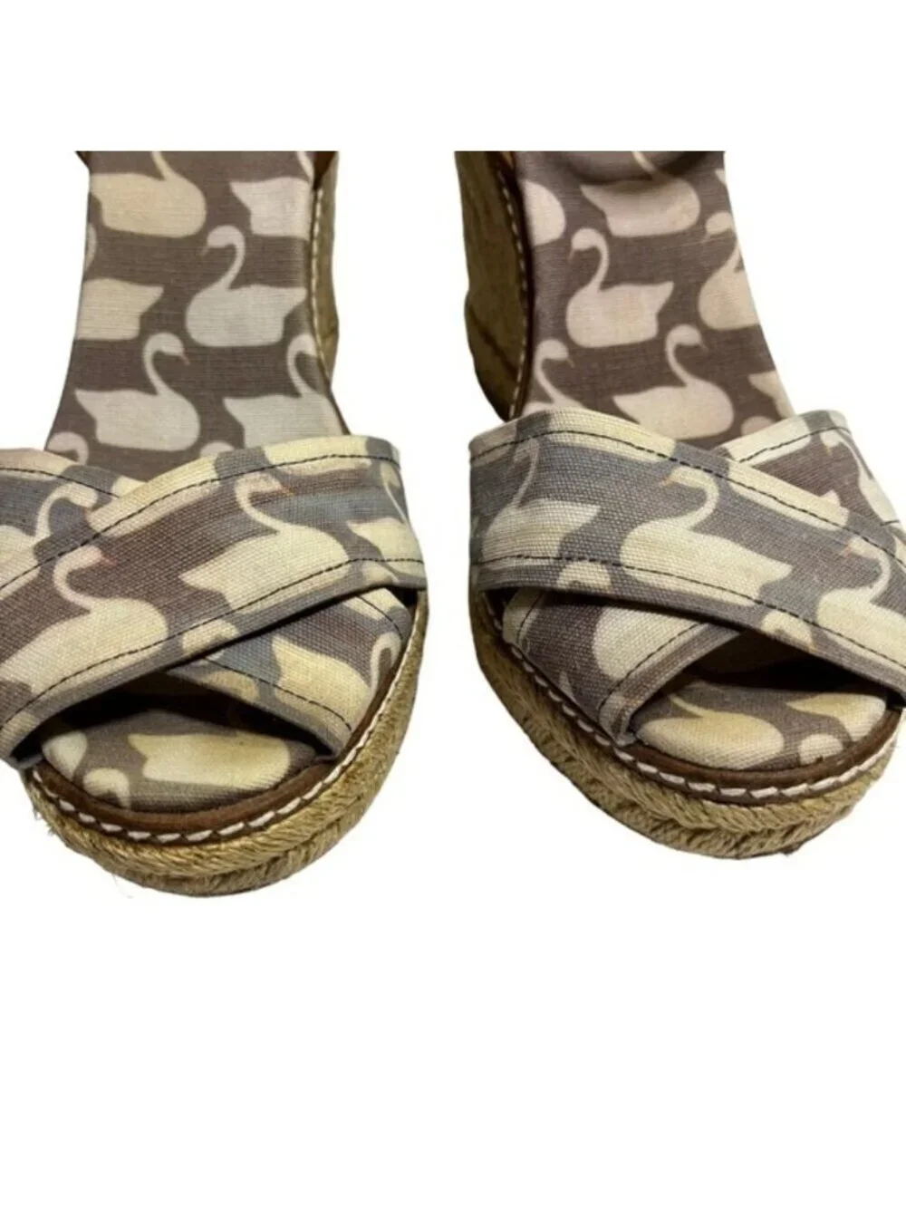 Tory Burch Swan Espadrille Wedge Sandals Ankle Strap Women's Size 8 B